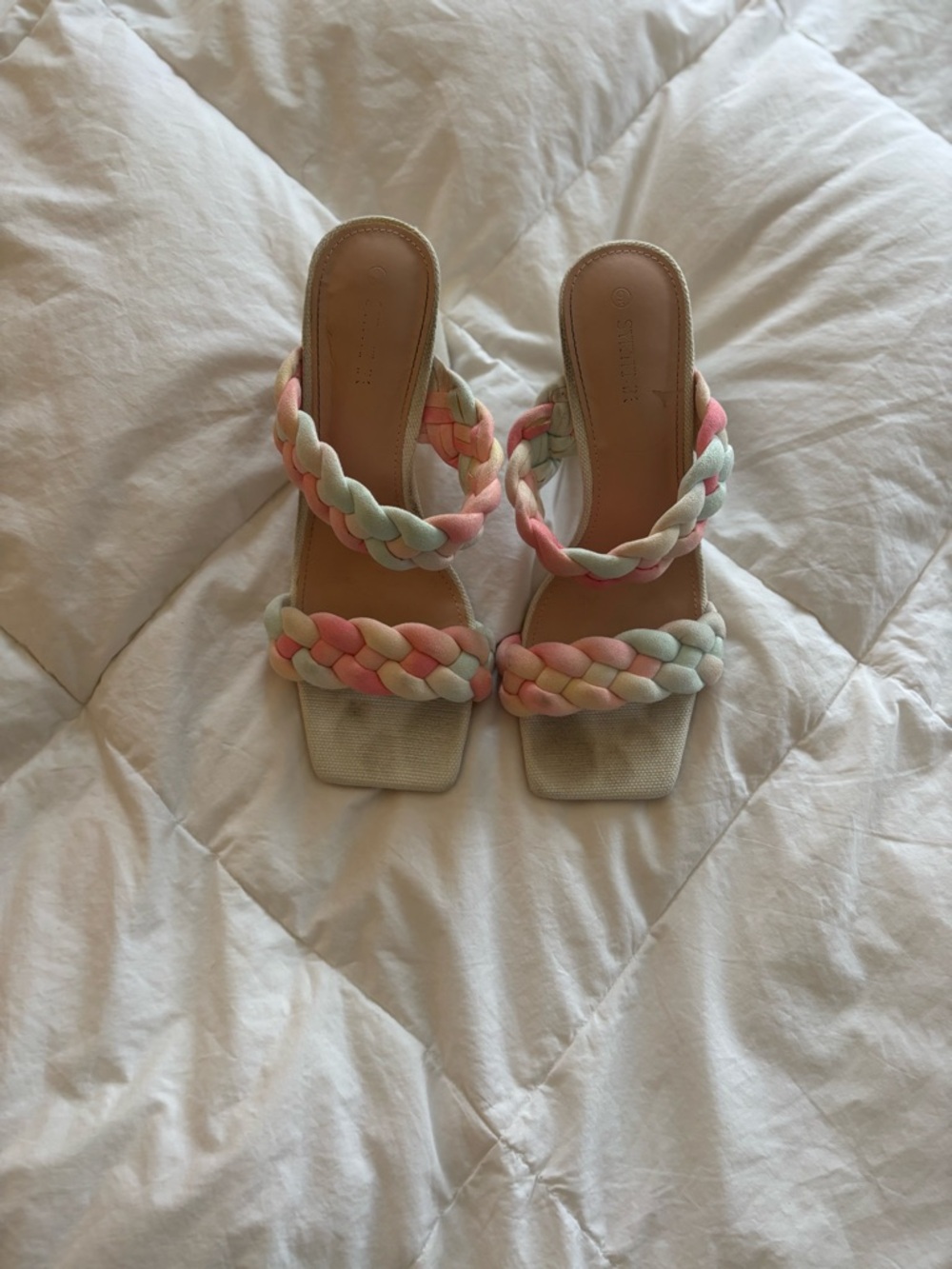 Braided Pastel Slide Heels - Women